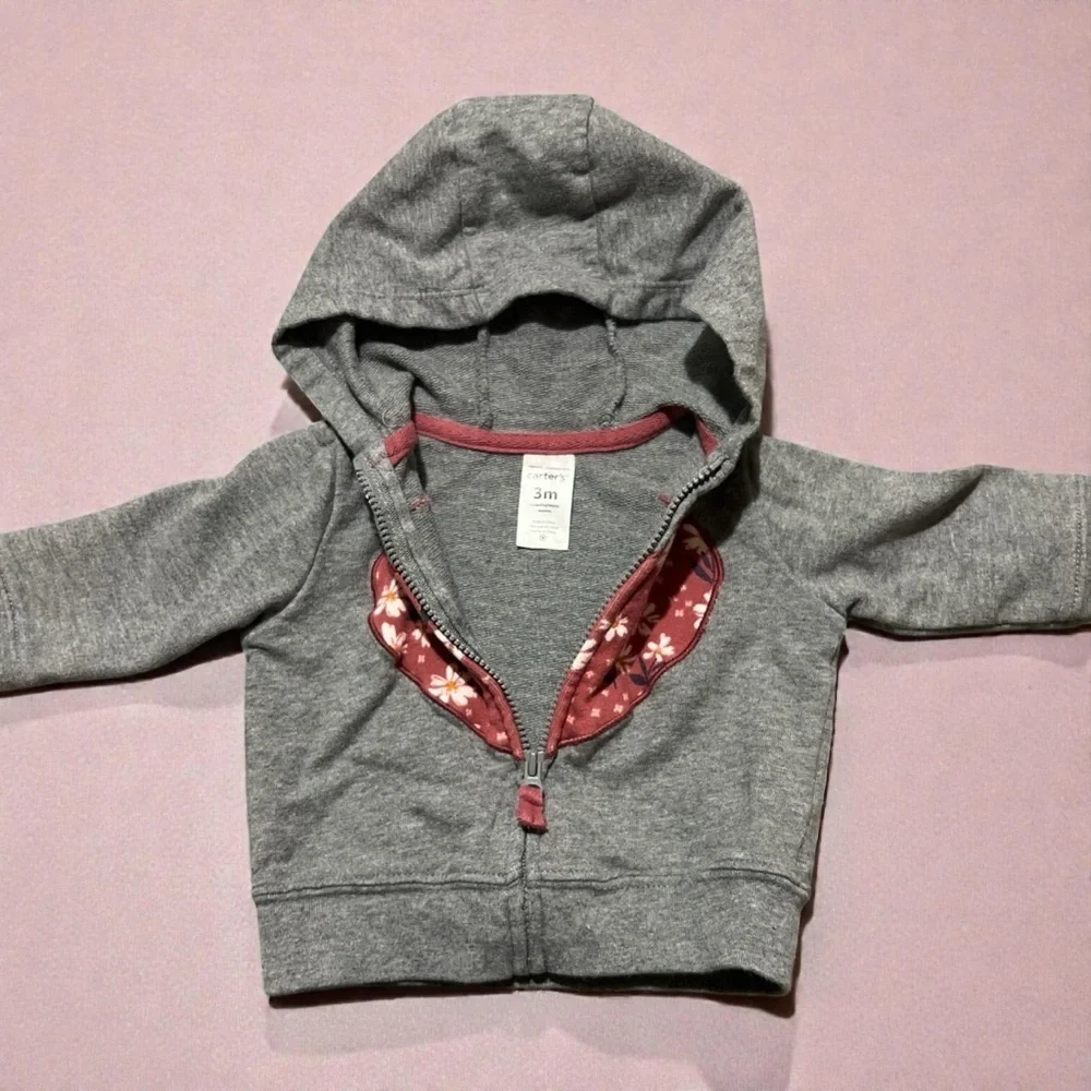 Carter's Gray Hoodie with Floral Heart